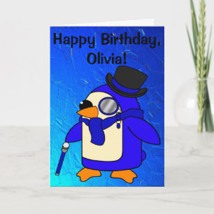 Birthday Penguin Ultramarine Blue individuell anpa Karte