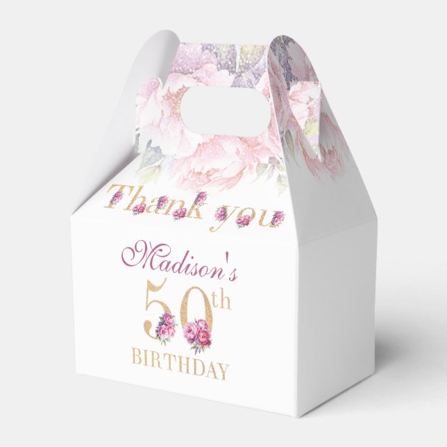 Birthday Peonies Pink Gold Glitzer Custom Geschenkschachtel (Vorderseite)