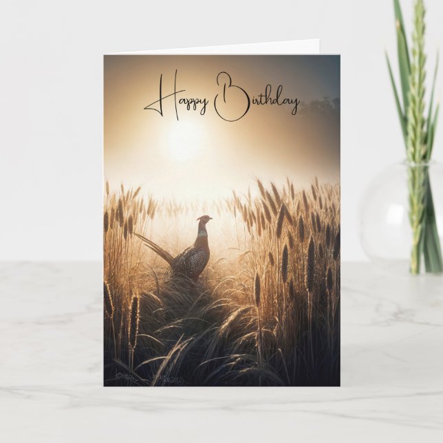 Birthday Pheasant im Weizenfeld Karte (Vorderseite)