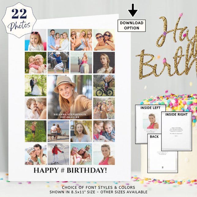 Birthday Photo Collage 22 Pictures Any Age Custom Karte (Von Creator hochgeladen)