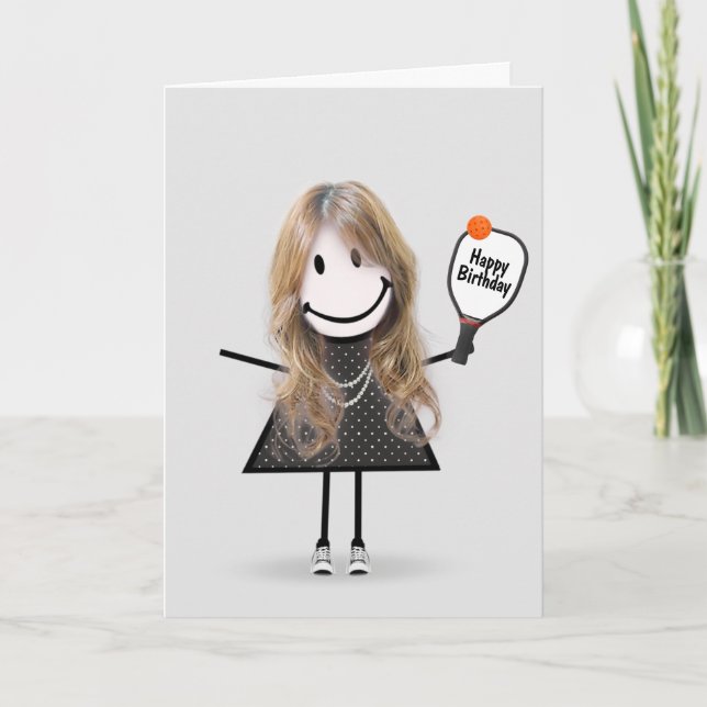 Birthday Pickleball Strichmännchen Girl Karte (Vorderseite)