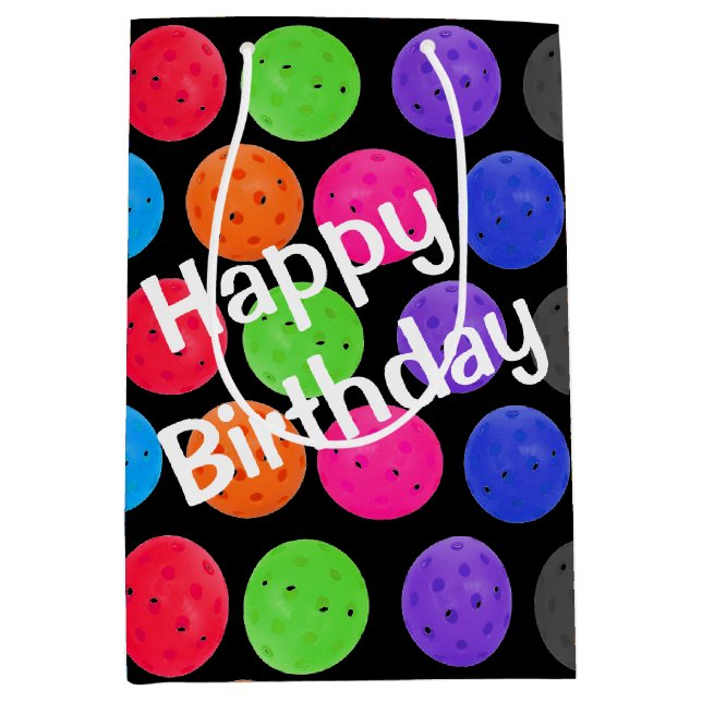 Birthday Pickleballs in Black Mittlere Geschenktüte (Vorderseite)