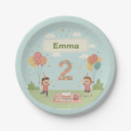 Birthday Picnic, Cute Retro Style, Age 2 Pappteller