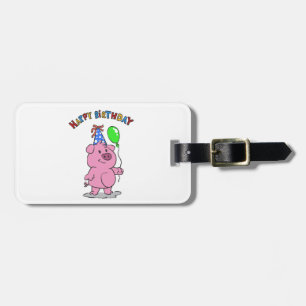 Birthday Pig Cartoon   Hintergrundfarbe auswählen Gepäckanhänger