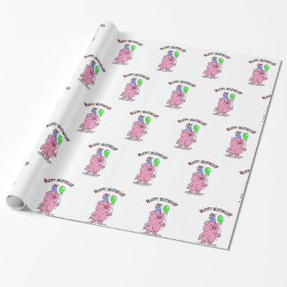 Birthday Pig Cartoon | Hintergrundfarbe auswählen Geschenkpapier