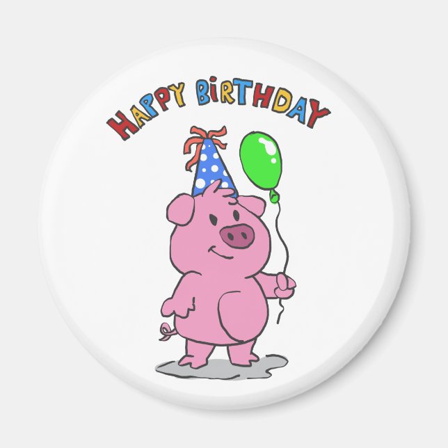 Birthday Pig Cartoon | Hintergrundfarbe auswählen Magnet (Vorne)