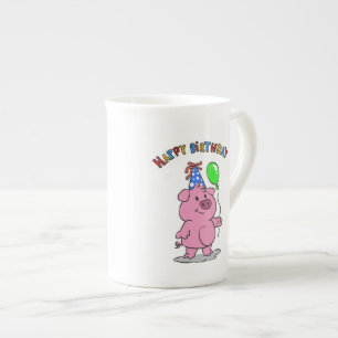 Birthday Pig Cartoon   Hintergrundfarbe auswählen Prozellantasse