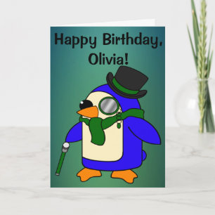 Birthday Pinguin Aquamarin Grassy Emerald individu Karte