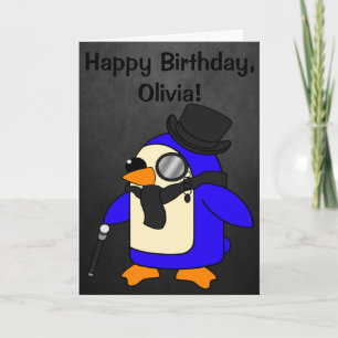 Birthday Pinguin Black Stone individuell anpassbar Karte