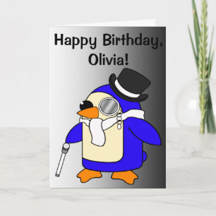 Birthday Pinguin Schwarz und Weiß individuell anpa Karte