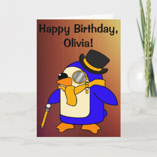 Birthday Pinguin Sunny Yellow Customizable Card Karte
