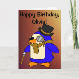 Birthday Pinguin Tanned Leather Brown individuell  Karte