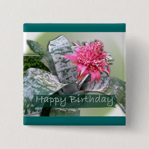 Birthday Pink Bromeliad Button