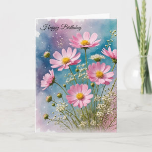 Birthday Pink Cosmos Bouquet Karte