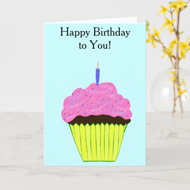 Birthday Pink Cupcake Balloons Karte (Gelbe Blume)