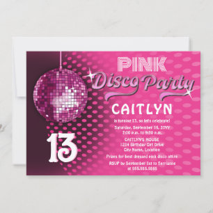 Birthday Pink Disco Party Einladung