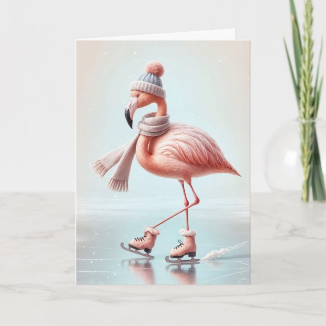 Birthday Pink Flamingo Ice Skaten Karte (Vorderseite)