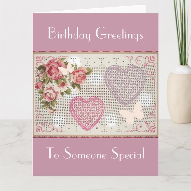 Birthday Pink Floral Decoration Art Karte (Vorderseite)