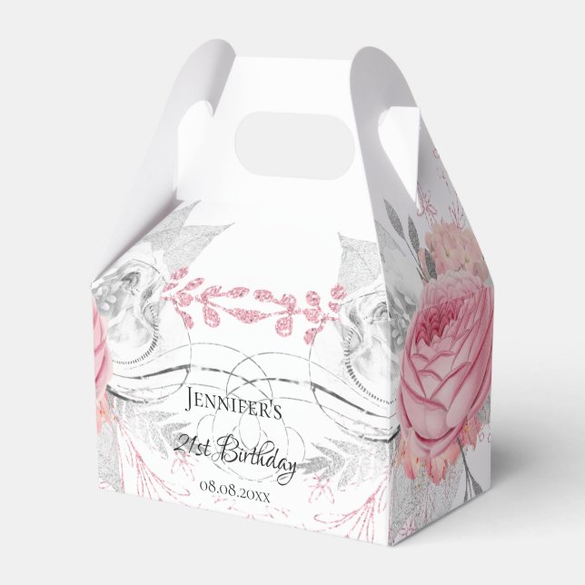 Birthday pink floralsilber modern elegant geschenkschachtel (Vorderseite)