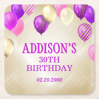 Birthday Pink Gold Balloons Rechteckiger Pappuntersetzer