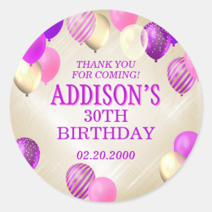 Birthday Pink Gold Balloons Runder Aufkleber