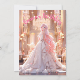 Birthday Pink Hair Princess in White Ballgown Einladung
