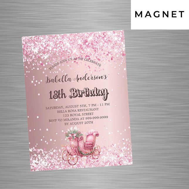 Birthday Pink Kutsche mädchenhaft Luxus Magneteinladung (Von Creator hochgeladen)