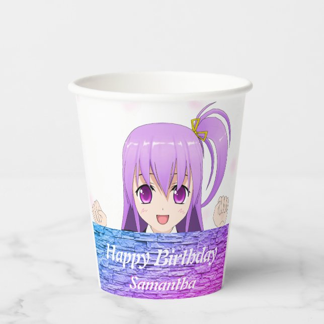 Birthday Pink lila Anime kawaii Mädchenname Pappbecher (Vorderseite)