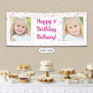 Birthday Pink Lila Confetti 2 Foto Personalisiert Banner
