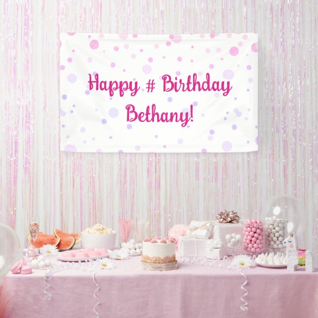 Birthday Pink Lila Confetti Dots Personalisiert Banner (Party)