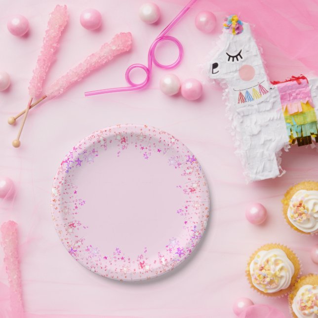 Birthday Pink Lila Stars Personalisiert Pappteller (Party)