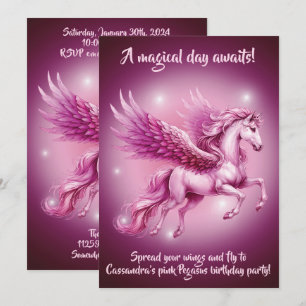 Birthday Pink Pegasus Fantasy Design Einladung