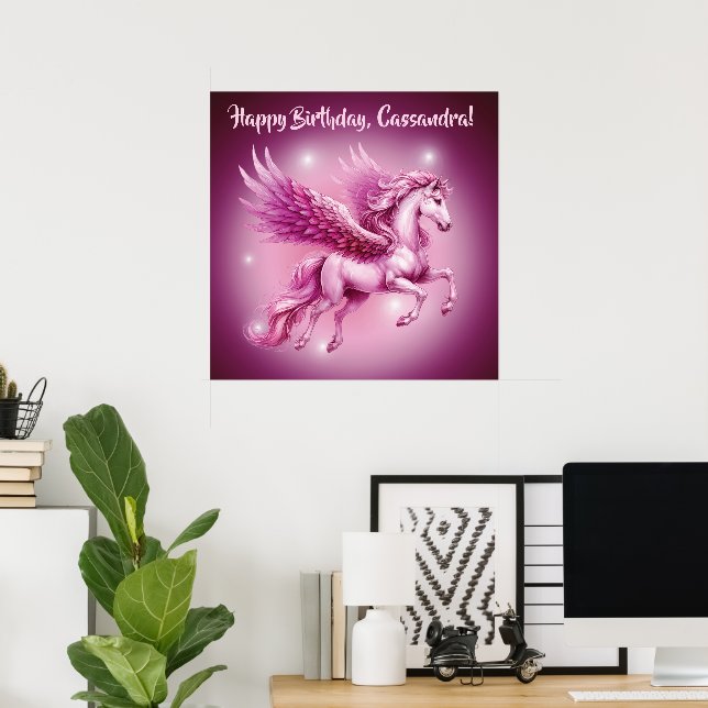 Birthday Pink Pegasus Fantasy Design Matte Poster (Heimbüro)