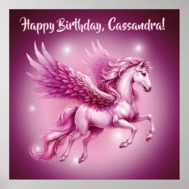 Birthday Pink Pegasus Fantasy Design Matte Poster