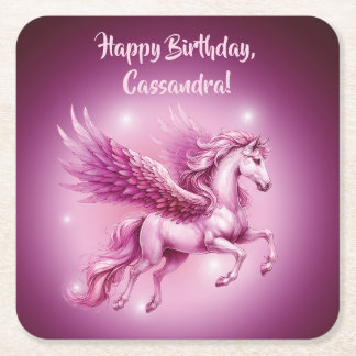 Birthday Pink Pegasus Fantasy Design Rechteckiger Pappuntersetzer