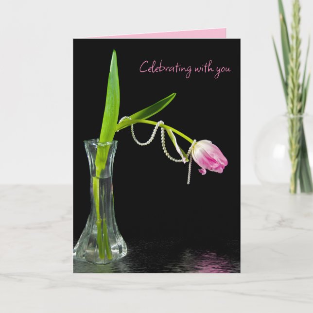 Birthday Pink Tulips and Pearls Karte (Vorderseite)