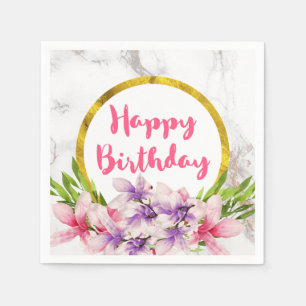 Birthday Pink und Lila Wasserfarbe Magnolien Serviette