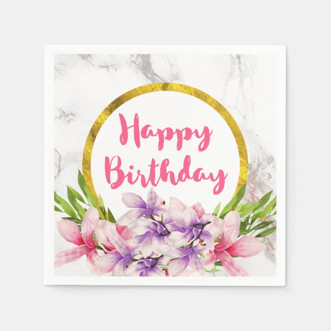 Birthday Pink und Lila Wasserfarbe Magnolien Serviette (Vorderseite)