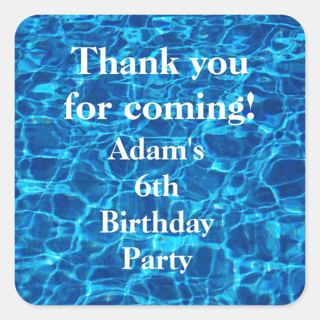 Birthday Pool Party Blue Personalisiert Vielen Dan Quadratischer Aufkleber (Vorderseite)