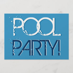 Birthday Pool Party Blue White Premium Metallic Einladung