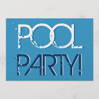 Birthday Pool Party Blue White Premium Metallic Einladung
