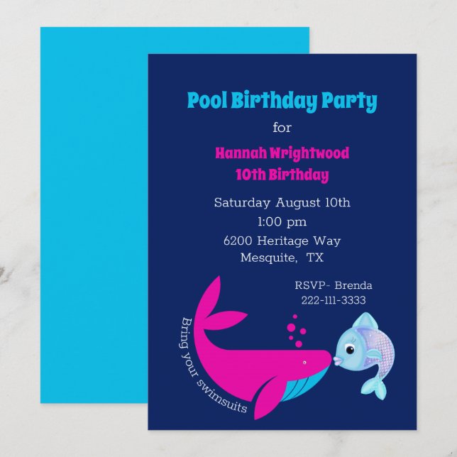 Birthday Pool Party farbenfroh Einladung (Vorne/Hinten)