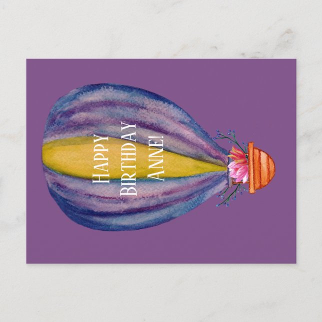 Birthday Postcard Heißluftballon und Blume Postkarte (Vorderseite)