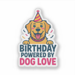 Birthday Powered by Dog Love Illustration Aufkleber