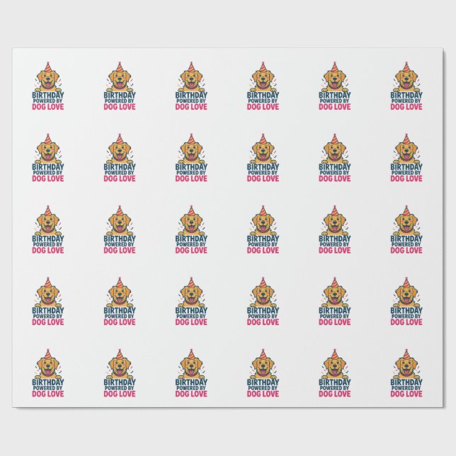 Birthday Powered by Dog Love Illustration Geschenkpapier (Flach)