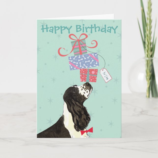 Birthday präsentiert English Cocker Spanisch Card Karte (Vorderseite)