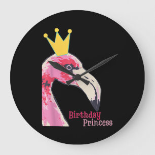 Birthday Princess Girl Flamingo Niedlich Flaming Große Wanduhr