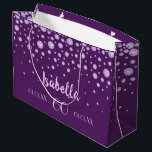 Birthday purple blush pink diamonds name große geschenktüte<br><div class="desc">An elegant and glamorous 60th birthday gift bag. Girly purple backdrop and faux diamonds. Templates for a name,  age 60,  date of birth and date of the anniversary.  Pink colored letters and numbers.  The name is written with a modern hand-lettered style script.</div>