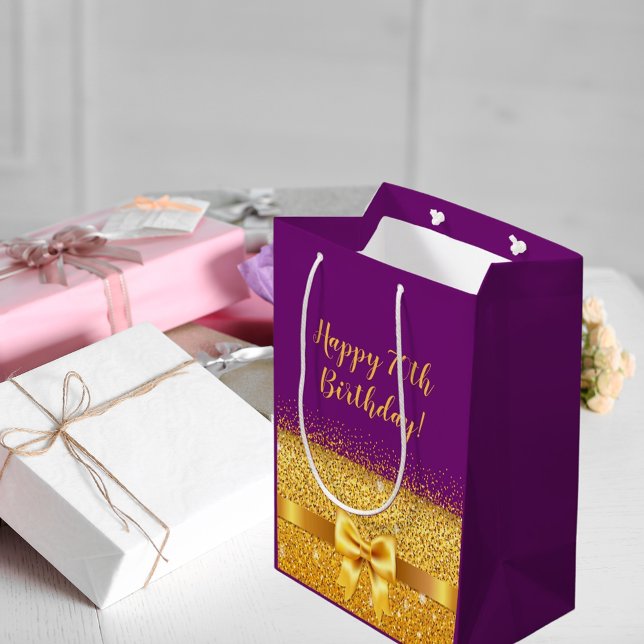 Birthday purple gold elegant mittlere geschenktüte (Von Creator hochgeladen)