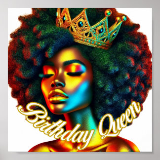 Birthday Queen Afro Art Print Poster